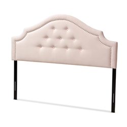 Baxton Studio Cora Modern and Contemporary Light Pink Velvet Fabric Upholstered Queen Size Headboard